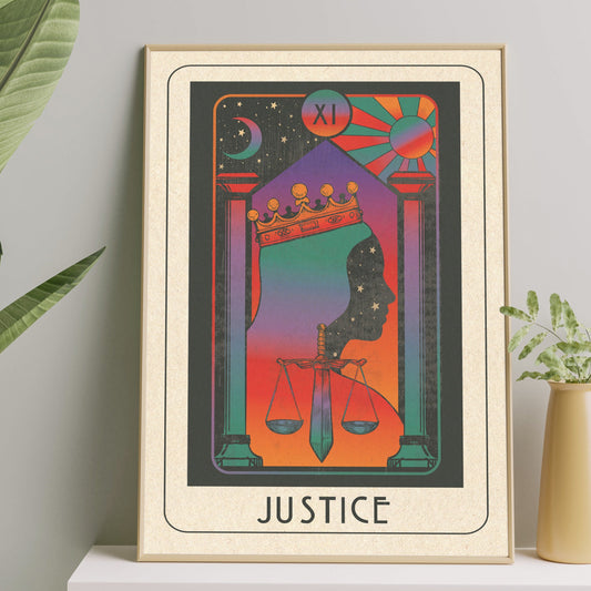 Inktally Tarot - Justice - Portrait Art Print, Poster, Psychedelic 70s Wall Art