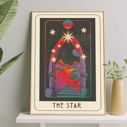 Inktally Tarot - The Star - Portrait Art Print, Poster, Psychedelic 70s Wall Art