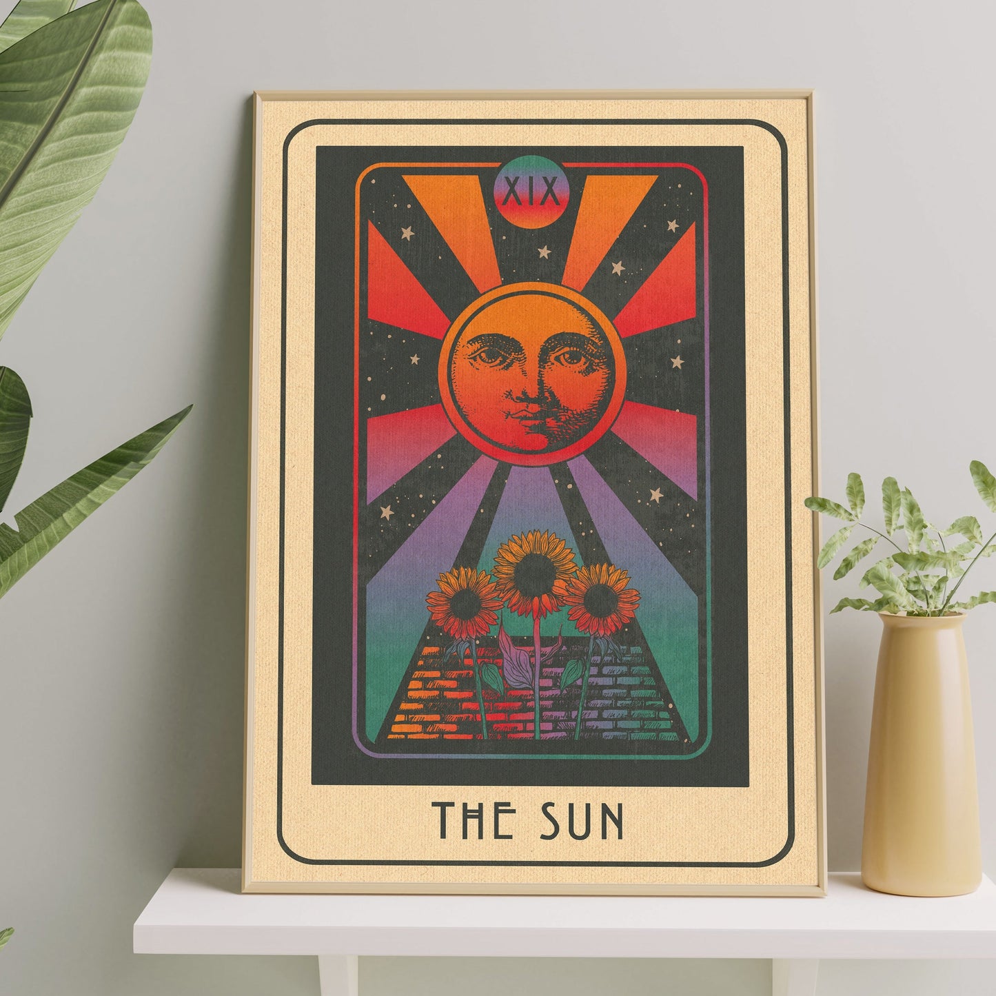 Inktally Tarot - The Sun- Portrait Art Print, Poster, Psychedelic 70s Wall Art