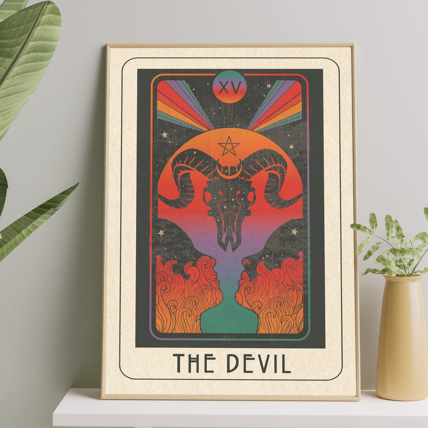 Inktally Tarot - The Devil - Portrait Art Print, Poster, Psychedelic 70s Wall Art