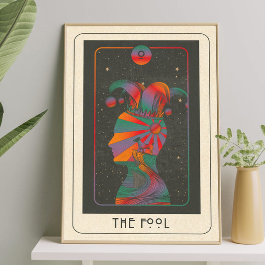 Inktally Tarot - The Fool - Portrait Art Print, Poster, Psychedelic 70s Wall Art