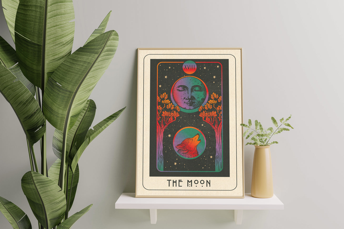 Inktally Tarot - The Moon - Portrait Art Print, Poster, Psychedelic 70s Wall Art