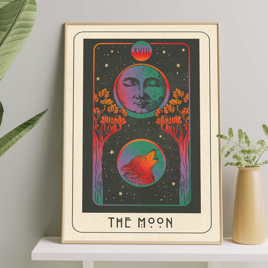 Inktally Tarot - The Moon - Portrait Art Print, Poster, Psychedelic 70s Wall Art