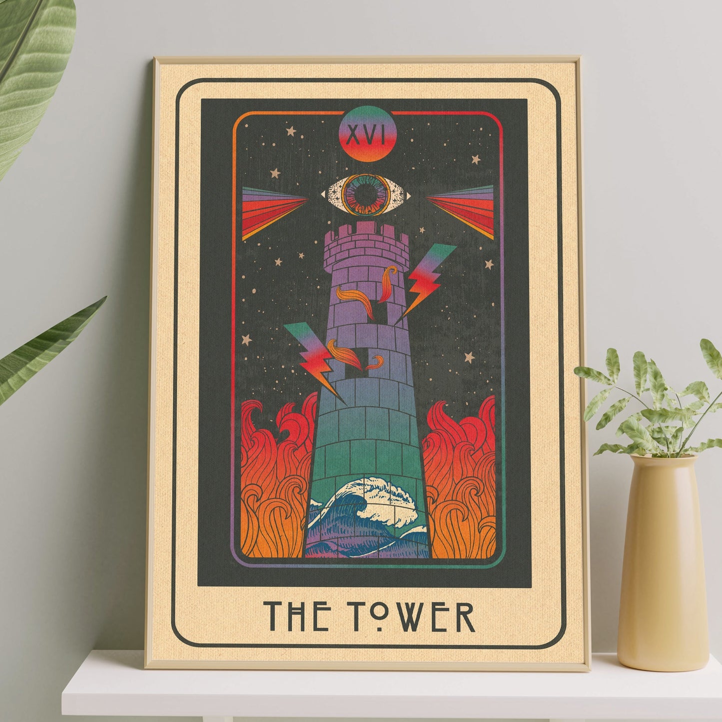 Inktally Tarot - The Tower - Portrait Art Print, Poster, Psychedelic 70s Wall Art