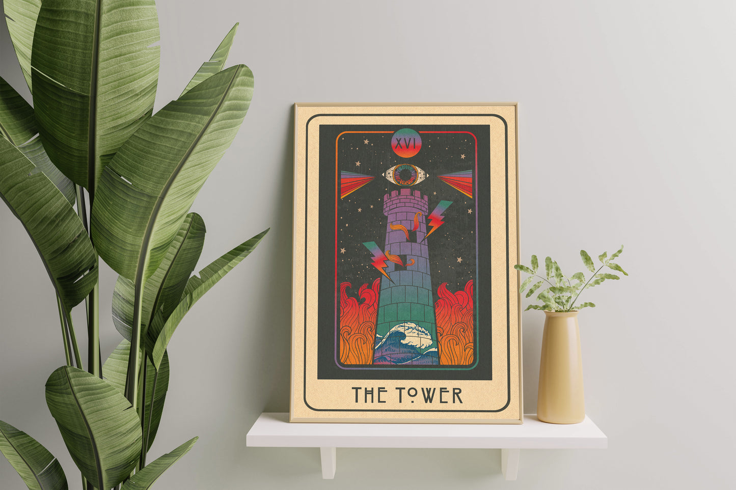 Inktally Tarot - The Tower - Portrait Art Print, Poster, Psychedelic 70s Wall Art
