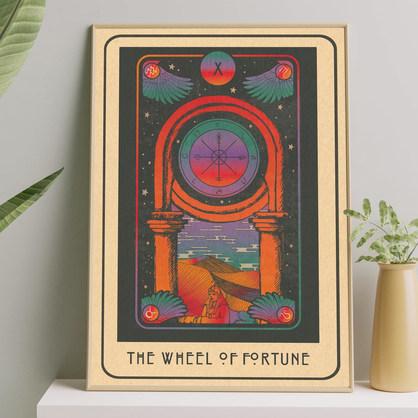 Inktally Tarot - Wheel Of Fortune - Portrait Art Print, Poster, Psychedelic 70s Wall Art